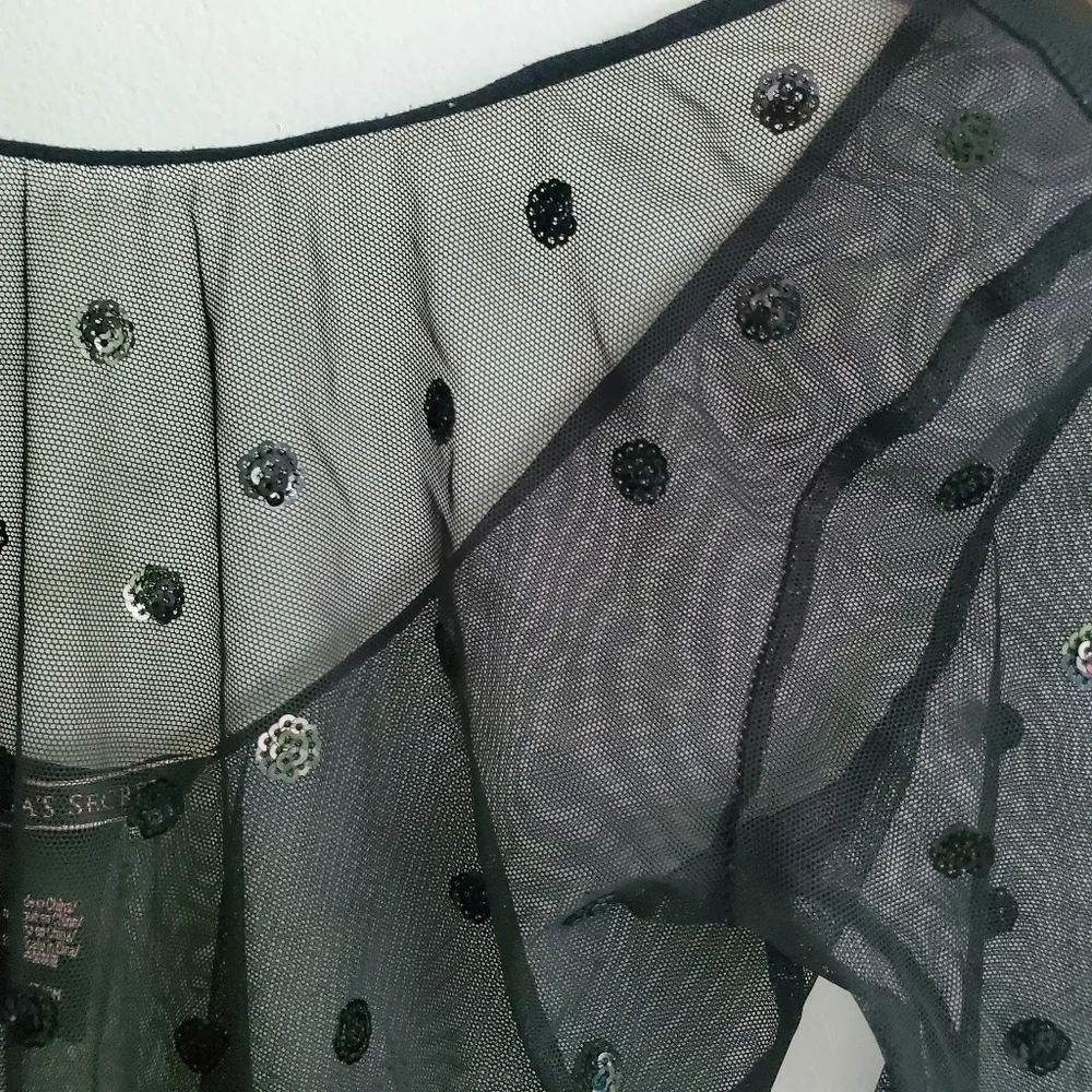 Victoria's Secret Black Sheer Sequin Dot Bodysuit